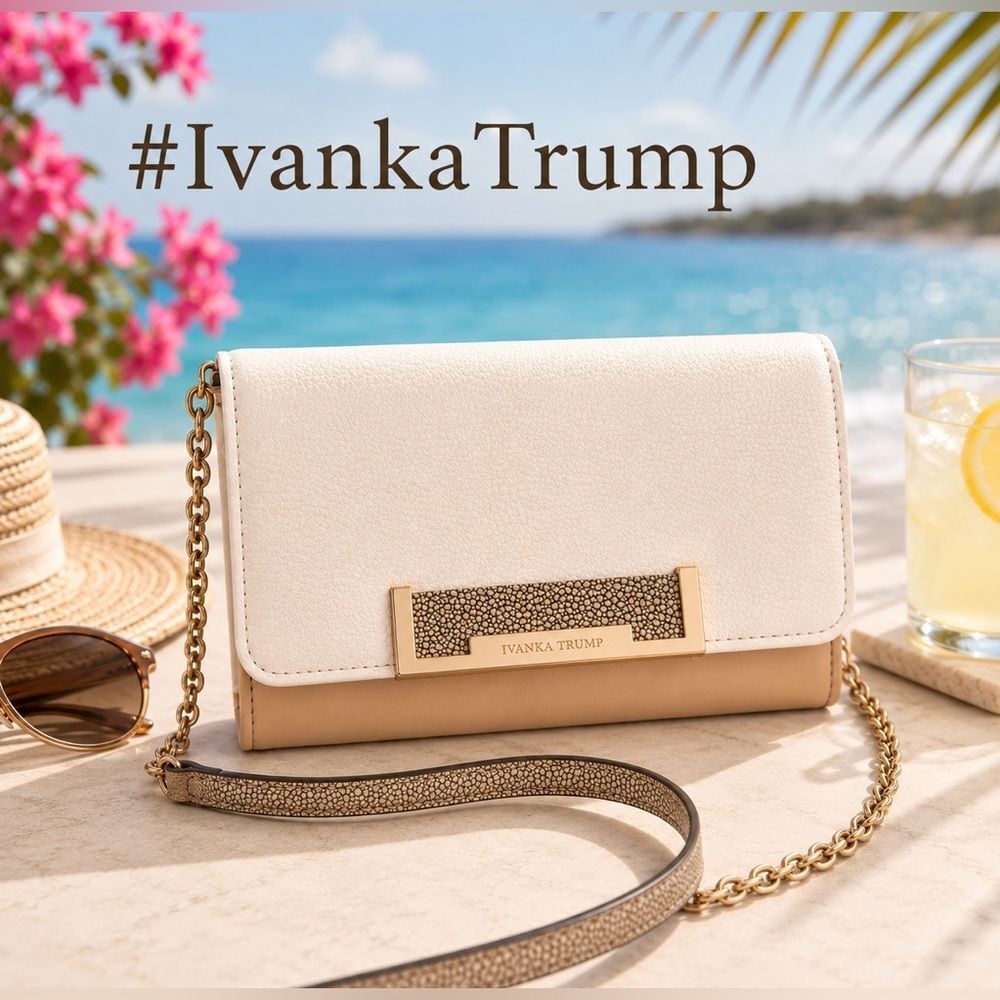 *Ivanka Trump* Classic Tan & Beige Cream Crossbody Handbag Purse EUC Gold Chain